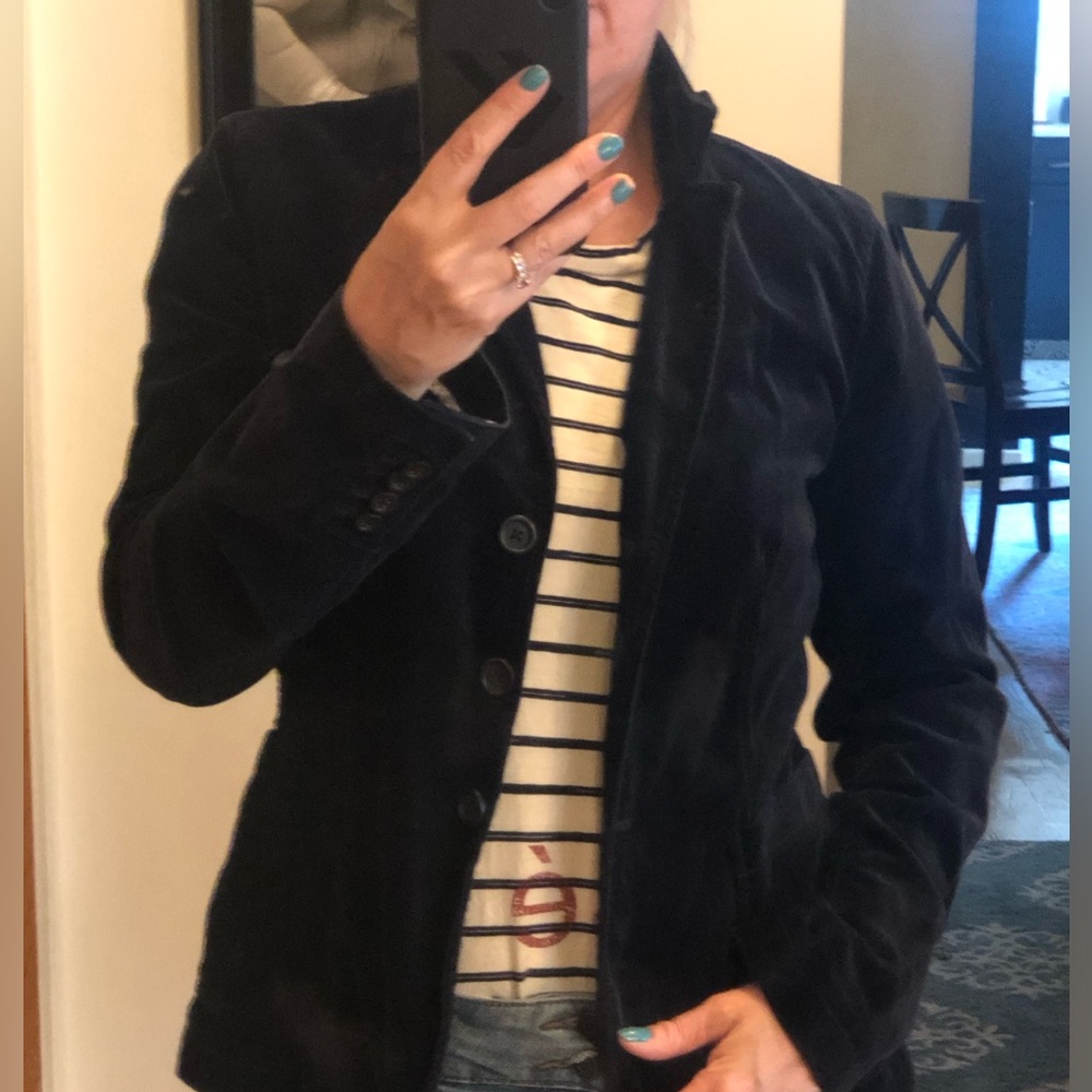 J. Crew Blue Velvet Military Style Blazer Tailored Suit Jacket